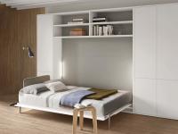 Split horizontal double fold down bed, available for mattress 140 or 160 cm and upper storage units
