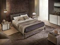 Virgo lacquered wooden bed with cushion headboard