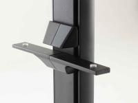 Detail of the glass shelf support bracket, freely adjustable in height along the upright