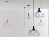 All sizes available for the Mongolfier pendant lamp, here in black nickel and rose gold