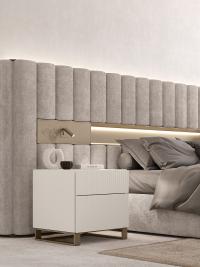130 cm high Lounge fabric boiserie, with open compartment and Oyster nightstands