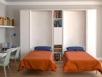 All-in bookcase and wardrobe with two single pull down beds