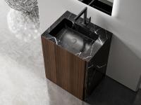 View from above of Etoile bathroom vanity with and side in Marquinia Black marble