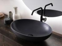 Detail of the countertop basin in Mineal material colour matt charcoal