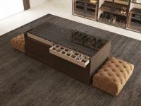 Centre island for Izar Lounge walk-in wardrobe - drawer with grid in matte or metallic lacquer with leather bottom