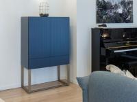 Blue lacquered sideboard bar cabinet with metallic metal base