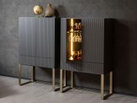 Oyster modern bar cabinet with doors and drawers with 10:10 matte lacquered graphite fronts