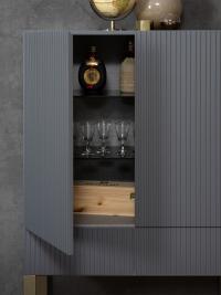 Interior view of the T77 alpha melamine cupboard with movable smoked glass shelves