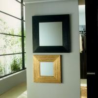 Iole square mirror in gold patinated leaf and wengè coloured carved larch 