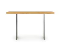 Nouvelle console table with natural knotty oak top and smoked glass legs