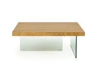 Nouvelle coffee table with knotty oak top and tempered glass legs