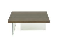 Nouvelle coffee table with square oak wood top and glass legs