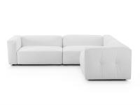 Softly corner sofa upholstered in white leather with stitching on armrest and backrest