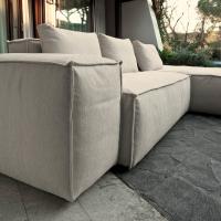 Detail of the cushioned seat and arm of Square soft feather sofa