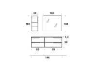 N114 bathroom cabinet with stoneware top and basin - Diagram measurements