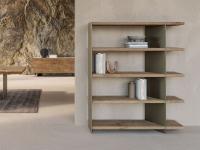 Althea industrial-style dividing bookcase with shelves in natural secular wood and Olive lacquered metal uprights