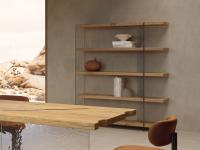 Althea 5-shelf high bookcase made of natural secular wood and clear glass uprights (hammered effect not available)