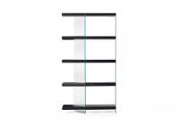 High and narrow 5-shelf dividing bookcase Althea with clear glass structure