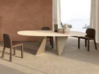 Birkey living room table with oval shaped Travertine marble top and Beige metal base