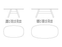 Drawings of available sizes of the Cedar table