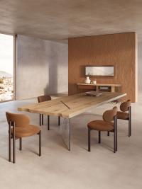 Florian table with natural solid wood top and Murano glass legs