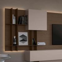 System of wall panels all in one colour, made from open-pore oak in the E29 Mink finish
