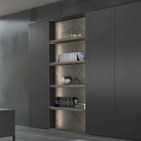 Lounge bookcase compartment flanked by wardrobe columns with 12 cm protruding doors