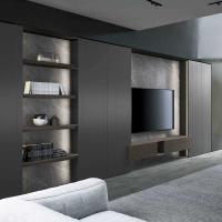 Lounge cupboard columns with vertical LED bars on the sides