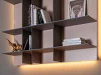 Practical open compartments are created by the overlapping shelves and dividers 