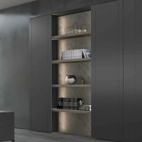 Lounge bookcase with wall panelling and shelves - aged oak wood (Grey)