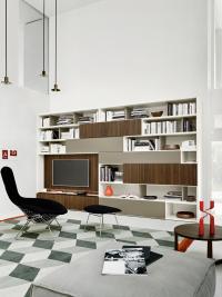 Way 02 wood and lacquered living room wall unit with different front thicknesses