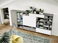 Aerial view of the wall unit with white lacquered frosted glass sliding doors