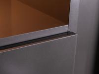 Close up of the lead matte lacquer finish, with a distinctive metallic look even on wood surfaces