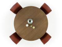 A top shot of Chester round fixed table in Canaletto walnut painted ashwood  