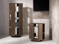 Round vertical small swivel bookcase, available tall or low for the side of the sofa