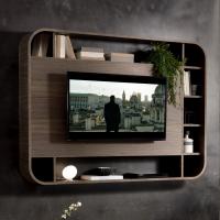 Vanity TV wall panel with integrated compartments on the perimeter 