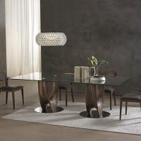 Arex rectangular sculptural base table with double base and glass top