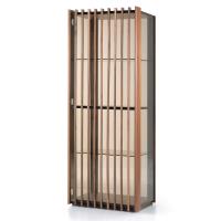 Karin showcase with door in bronze transparent glass and wooden strips