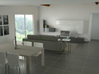 Open Space 3D design with wall system and extending table - render image