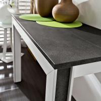 Black porphyry HPL top and white lacquered wooden structure with optional inserts matching the top