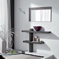 Gellert hallway shelving column with mirror - grey gloss leaf lacquer finish