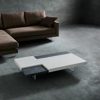 Viktor low coffee table in stone effect with high surfaces in kos white Fenix and low ones in lamé charcoal