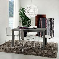 Albus modern extendable table with London Grey Fenix top and lacquered metal frame to match