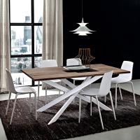 Argus extending table with crossed metal base - Vintage Walnut HPL top and white painted metal base