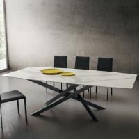 Argus table with fixed rectangular barrel-shaped top in Laminam Statue White stone