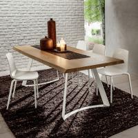 Eddard wood dining table with debarked natural oak wood top and white painted metal legs