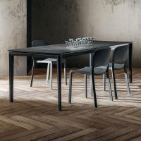 Finnigan table with charcoal grey painted beech legs and matching colour metallic guides