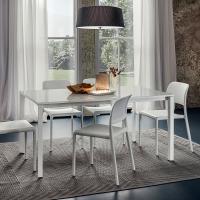 Hermione table top with structure in white painted metal and top in glossy white glass (with melamine structure)