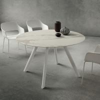 Jason round stone effect table for the living room cm Ø 130 with tilted legs in white metal