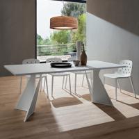 Jeor dining table with white painted design metal legs and Kos white laminate top